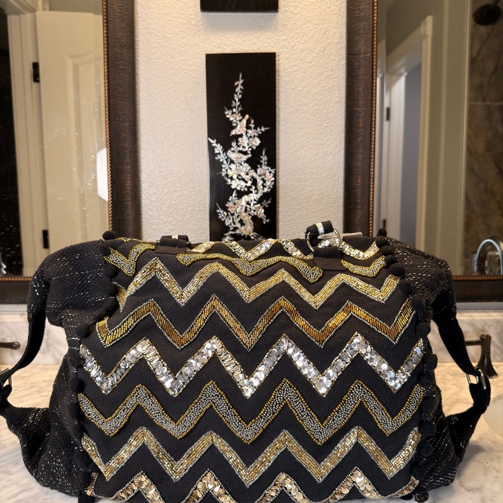 America and Beyond Chevron XLarge Sequin Weekender and Matching Cosmetic Bag